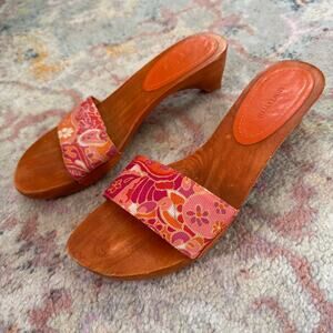 Vintage Y2K orange and pink wooden sandals / kitten heels
